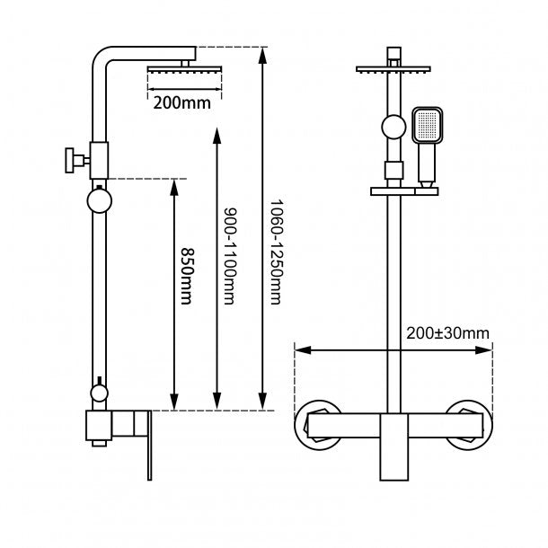 CH2123.SH.N+CH0115.SH+CH-S8.HHS 8' Square Chrome Bottom Water Inlet Shower Station AQ