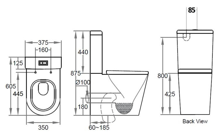 Avis Compact Rimless Toilet Suite Avis Compact AV600