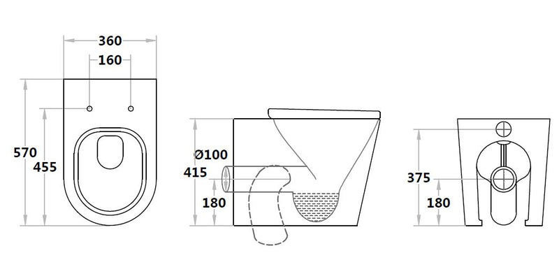 Avis Rimless Flushing Wall Faced Pan Avis Rimless Wall Faced Pan AV102NWFP