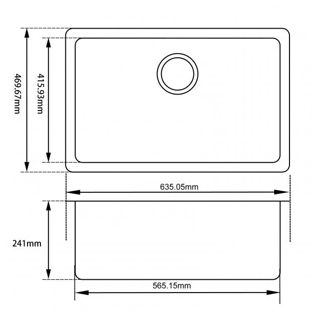 OX6347.KS Black Granite Quartz Stone Undermount Kitchen Sink Single Bowl 635X470X241mm AQ