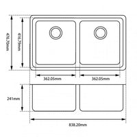 OX8347.KS Black Kitchen Sink Granite Stone Under Mount Double Bowls 838X476X241mm AQ