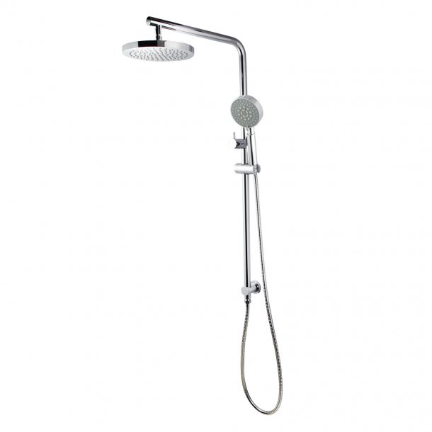 CH2128-A.SH.N+CH0102.SH+CH-R4.HHS 8' Right Angle Round Chrome Shower Station Top Inlet AQ