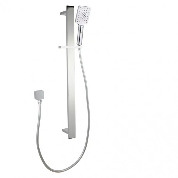 CH2149.SH.N+CH-S8.HHS Square Chrome Sliding Shower Rail with 3 Mode Handheld Shower Wall Connector Set AQ