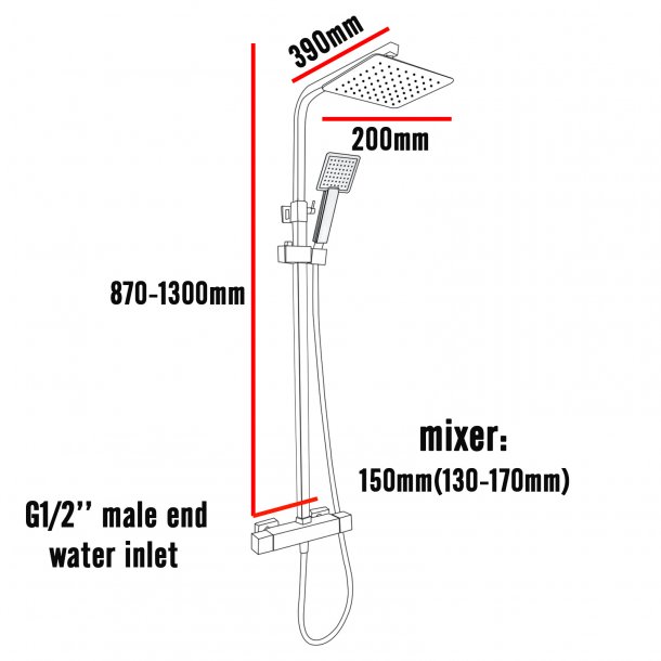 CH2135.SH.N+CH0115.SH+CH-S8.HHS Chrome 8 INCH Rain Thermostatic Shower Head Set Sliding Rail Mixer Tap Diverter Hand Sprayer AQ