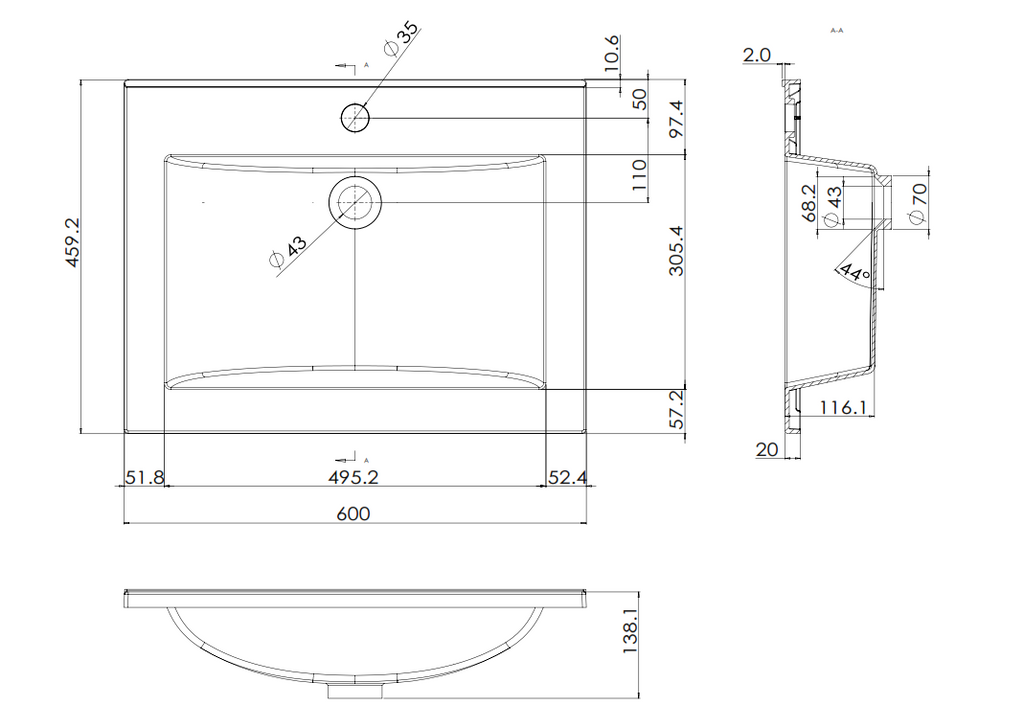Sheet Material Compound Moulded Basin GB6046