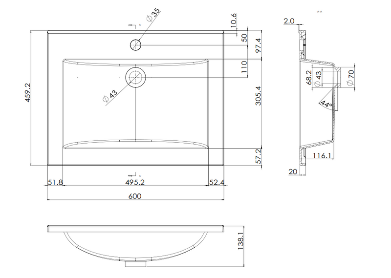 Sheet Material Compound Moulded Basin GB6046