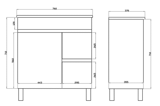 MF73RLG-L White ployurethane MDF – Narrow Vanity