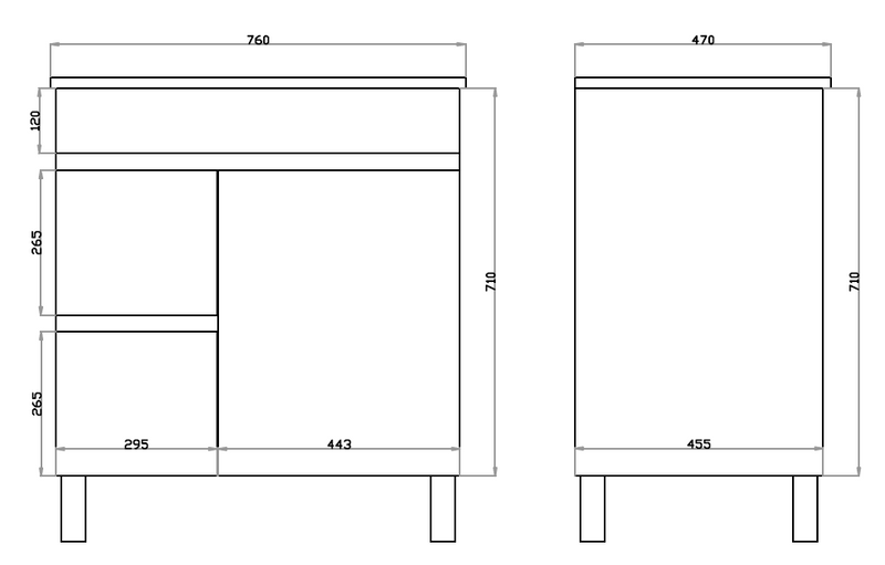 White ployurethane MDF – Standard Vanity MF74LLG-L