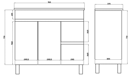 White ployurethane MDF – Narrow Vanity MF93RLG-L