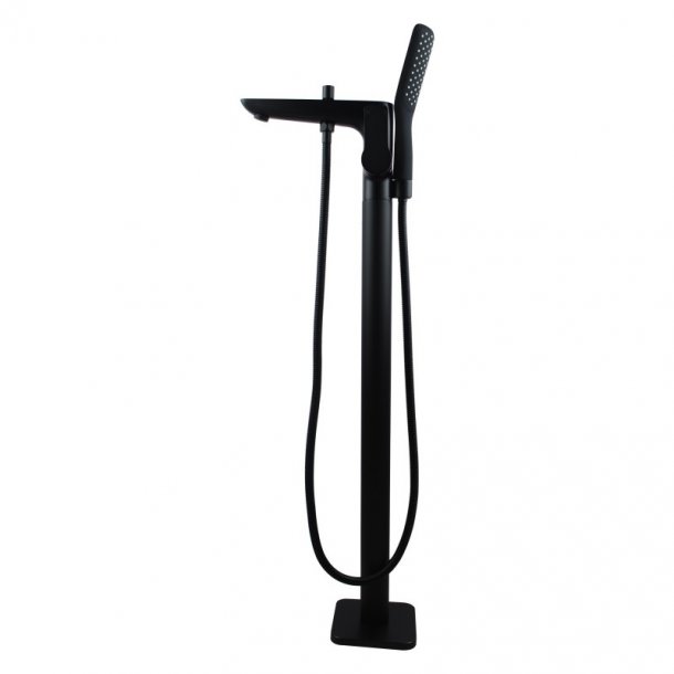 OX0124.BS Black Freestanding Bathtub Mixer with Handheld Shower Spout Floor Mounted AQ