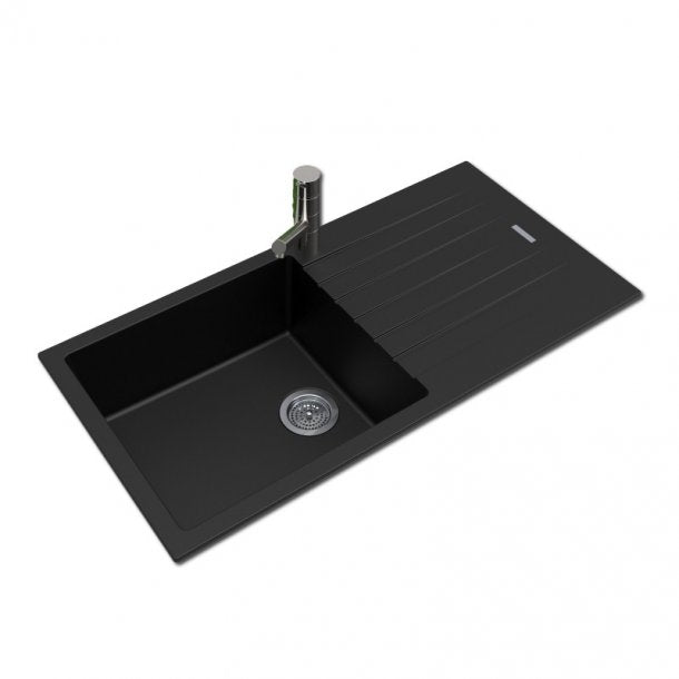 OX1050.KS Mettallic black granite stone kitchen sink with drainboard Top-Undermount 1000X500X200mm AQ