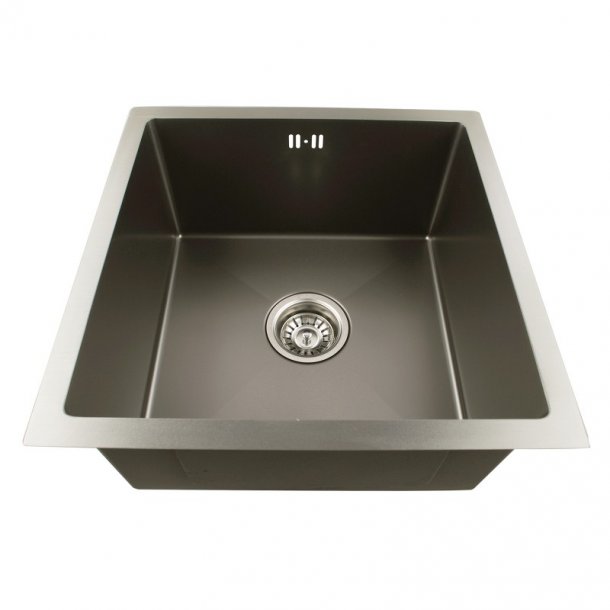 OX4444R.KS 1.2mm Dark Grey Stainless Steel Handmade Single Bowl Top-Undermount Kitchen-Laundry Sink 440x440x205mm AQ