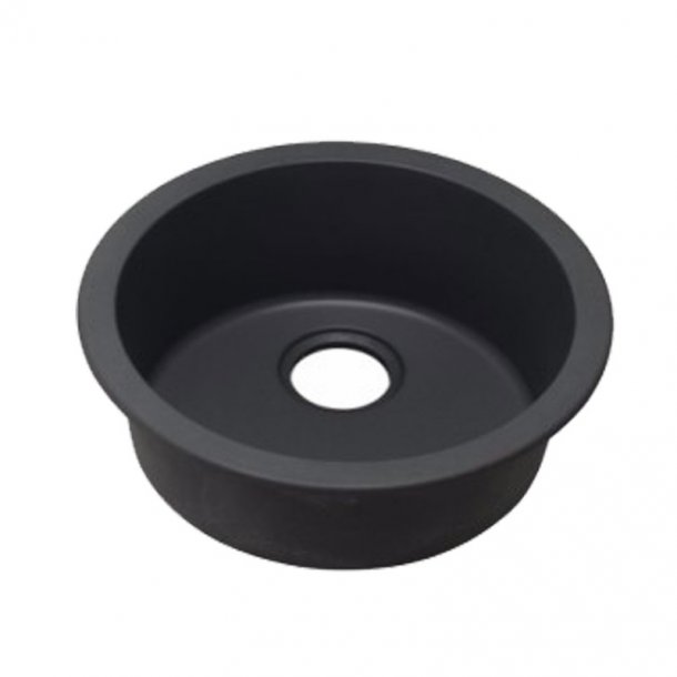 OX460.KS Black Granite Quartz Stone Kitchen-Laundry Sink Round Single Bowl Top-Under Mount 460mm AQ