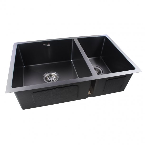 OX7145R.KS 1.2mm Handmade Concrete Grey Round Corners Double Bowls Top - Undermount - Flush Mount Kitchen Sink 715x450x200mm AQ