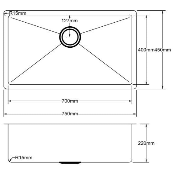 Hand Made Stainless Steel Kitchen Sink PKSS-750R