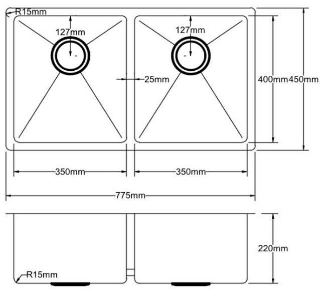 Hand Made Stainless Steel Kitchen Sink PKSS-775DR