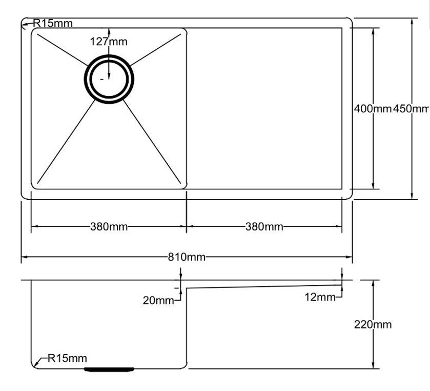 Hand Made Stainless Steel Kitchen Sink PKSS-810SDR