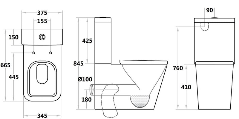 Black Qubist Back to Wall Toilet Suite Qubist Black QB003B