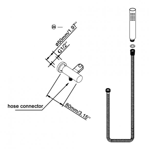 OX2131.SH.N+OX-R2.HHS Round Black Hand held Shower Set