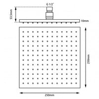 OX0110.SH Square Black LED Rainfall Shower Head 250mm AQ