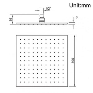 CH0133.SH Square Chrome Brass Rainfall Shower Head 300mm AQ