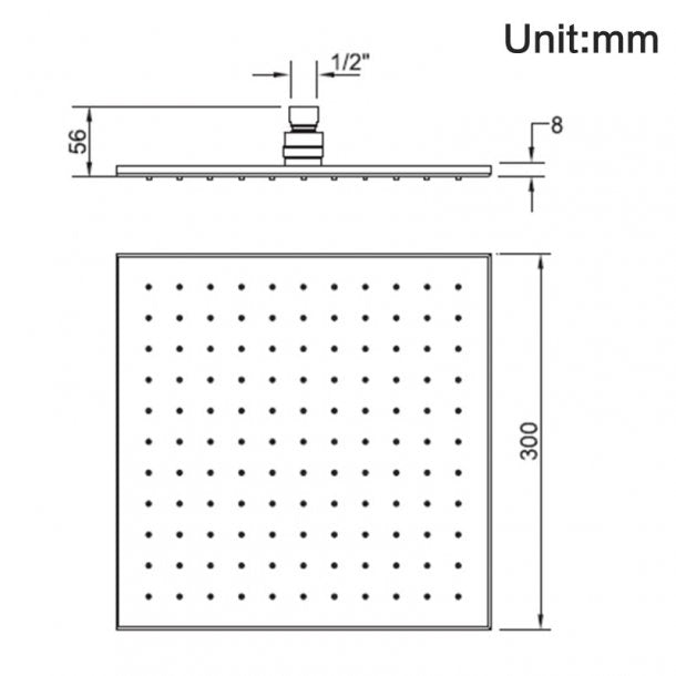 CH0133.SH Square Chrome Brass Rainfall Shower Head 300mm AQ