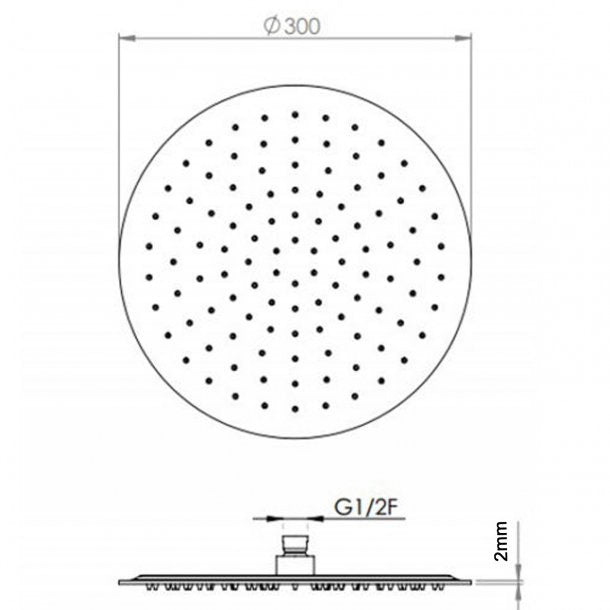 OX0008.SH Super-slim Round Black Rainfall Shower Head 300mm AQ