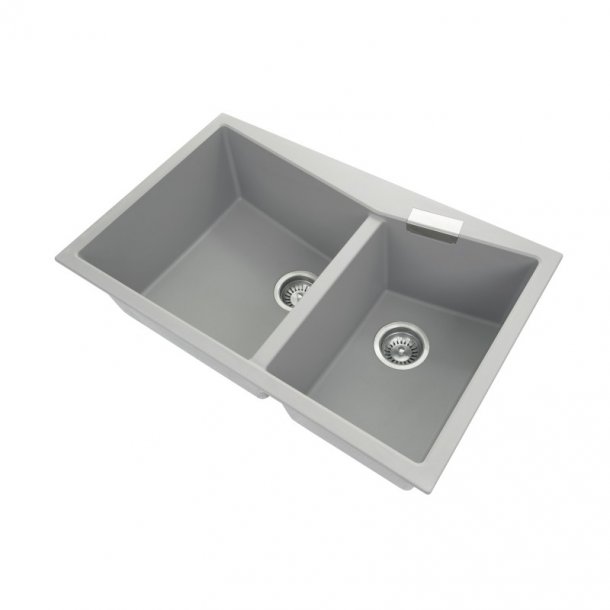TWM-3220G 800 x 500 x 220mm Carysil Concrete Grey Double Bowl Granite Kitchen Sink Top-Flush Mount AQ