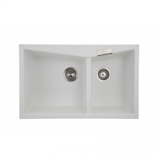 TWM-3220W 800 x 500 x 220mm Carysil White Double Bowl Granite Kitchen Sink Top-Flush Mount AQ