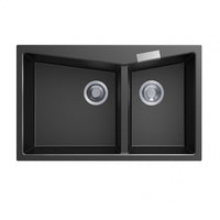 TWM-3220 800 x 500 x 220mm Carysil Black Double Bowl Granite Kitchen Sink Top-Flush Mount AQ