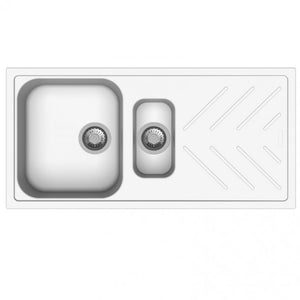 TWM-NBD150W 1000x500mm White Granite Quartz Stone 1 and 1OVER4 Kitchen Sink Double Bowls Drainboard Topmount AQ