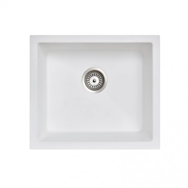 TWM-SW 533 x 457 x 205mm Carysil White Single Bowl Granite Kitchen-Laundry Sink Top-Flush-Under Moun AQ