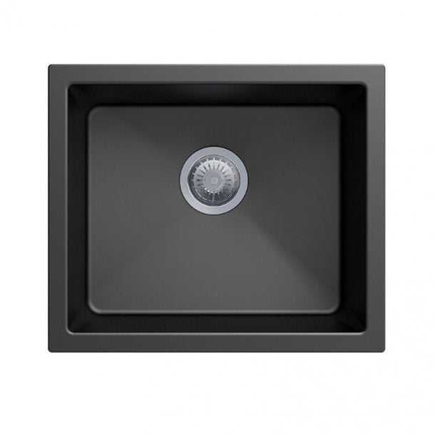 TWM-S 533 X 457 X 205mm Carysil Black Single Bowl Granite Kitchen-Laundry Sink Top-Flush-Under Mount AQ