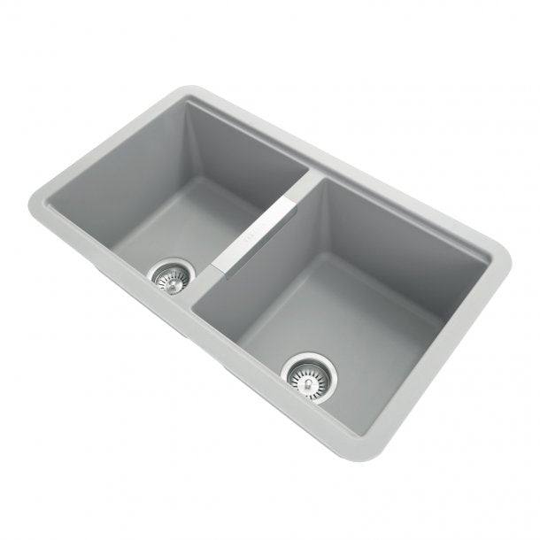TWM3322-G 824 x 481 x 241mm Carysil Concrete Grey Double Bowls Granite Undermount Kitchen Sink AQ