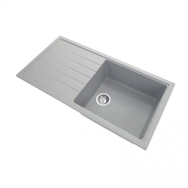 TWMD-100LG 1000 x 500 x 220mm Carysil Concrete Grey Single Bowl With Drainer Board Granite Kitchen Sink Top-Flush-Under Mount AQ