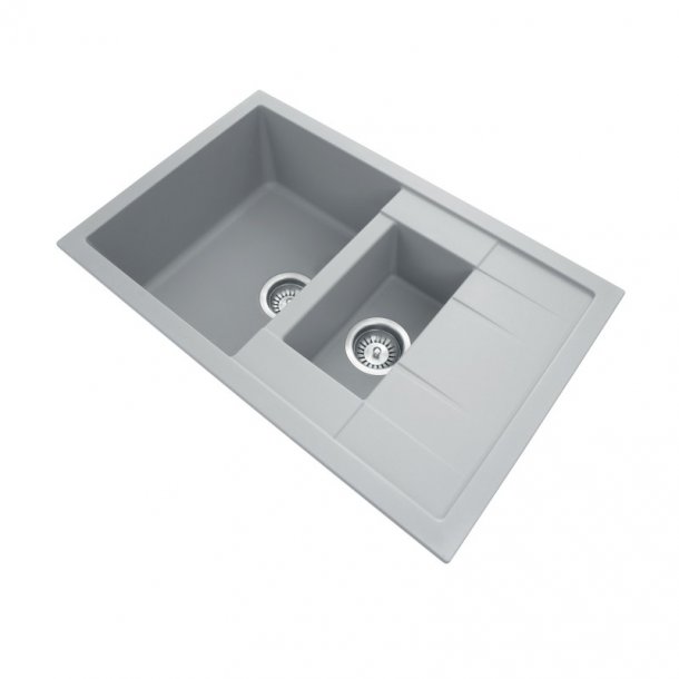 TWMD-150G 780 x 500 x 205mm Carysil Concrete Grey 1 and 1OVER4 Bowl Drainer Granite Kitchen Sink Top-Flush-Under Mount AQ