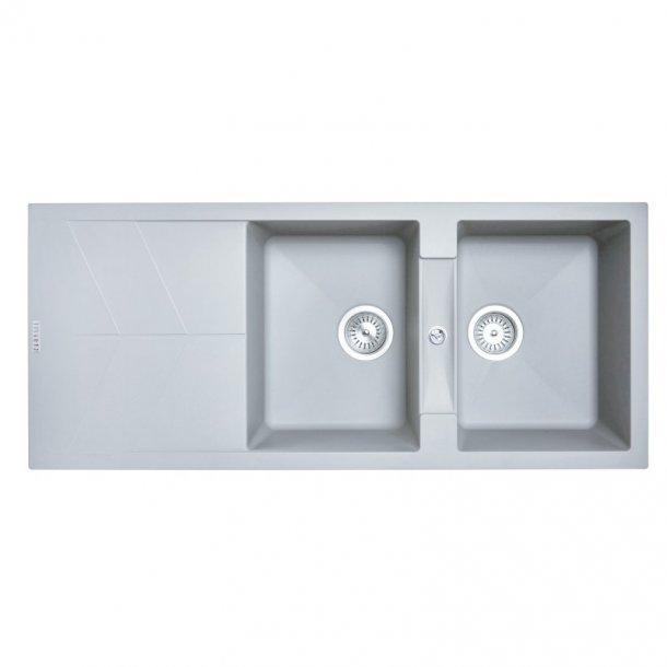 TWMD-200JG 1160 x 500 x 210mm Carysil Concrete Grey Double Bowl Drainer Board Granite Kitchen Sink Top-Flush-Under Mount AQ